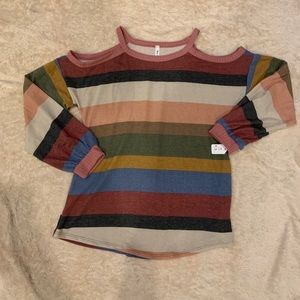 Striped cold shoulder top